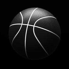 Three dimensional model of basketball ball over black background.