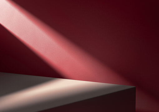 3D illustration of horizontally divided red and beige background lit by diagonal light stripe.