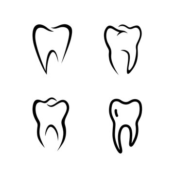 Vector set of black icons of a tooth - dentist clinic icon on white background