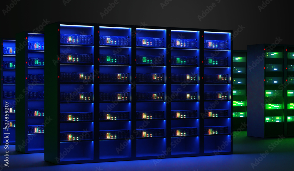 Poster hosting equipment. data storage center. background storing and processing information. server racks 