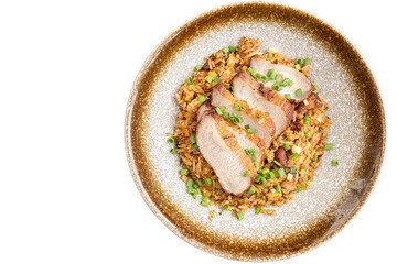 Thai food. fried rice spicy sour prawn served with grilled pork neck. 
