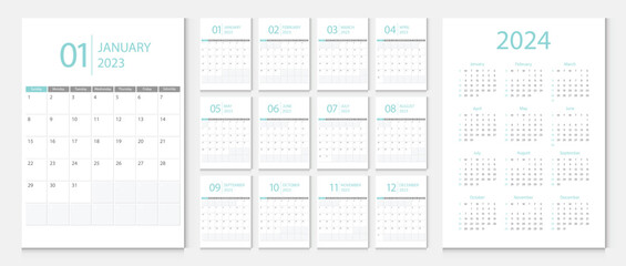 Calendar 2023, calendar 2024 week start Sunday corporate design template vector.