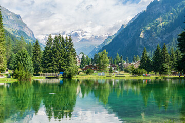 Fototapeta na wymiar summer view of Lake Gover, Gressoney-Saint-Jean, Aosta Valley, Italy