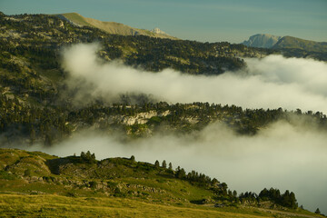 Fog over mountains in French pyrenees