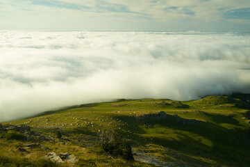 Fog over mountains in French pyrenees