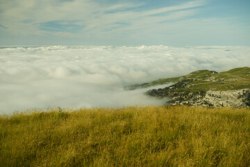 Fog over mountains in French pyrenees