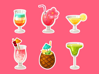 Vector collection of drinks stickers. Coctail and drink menu illustrations for bar card, price list