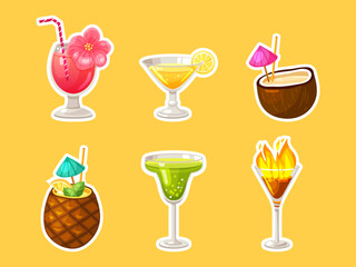 Vector collection of drinks stickers. Coctail and drink menu illustrations for bar card, price list	