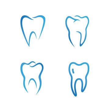 Vector set of blue icons of a tooth - dentist clinic icon on white background