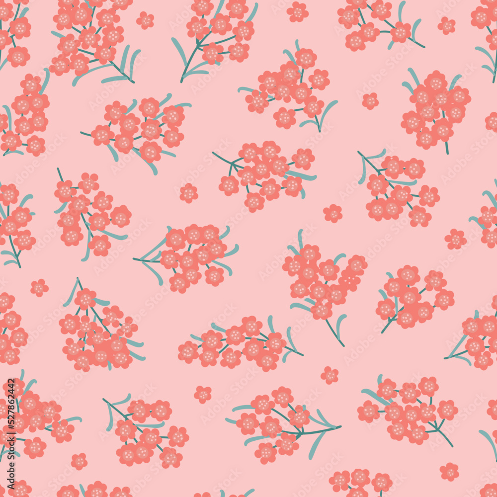 Poster small flower seamless pattern. abstract botanical ornament with minimalistic elements in soft pink p