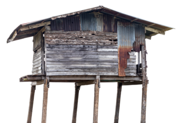Isolate, hut, a house which is an old wood, damaged, decay, often left and found in the Thai countryside.