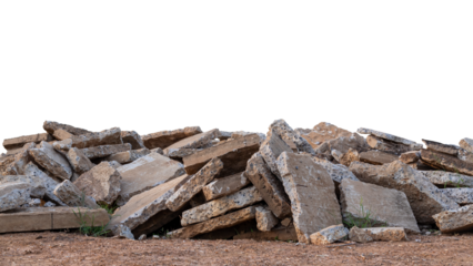 Isolates, large pile of concrete scraps, which were obtained from the demolition of the old roads and left on the ground in rural Thailand.