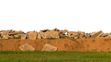 Many large remains of concrete were taken from the demolition of roads, left on mounds near...