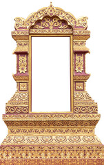 Isolated concrete red window frames decorated with beautiful golden Thai patterns are commonly seen...