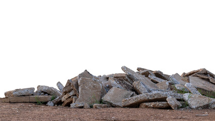 Isolated concrete waste, which has been demolished, destroyed the old road, and then dumped on the...