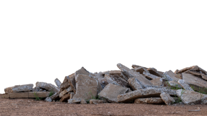 Isolated concrete waste, which has been demolished, destroyed the old road, and then dumped on the ground in rural areas.