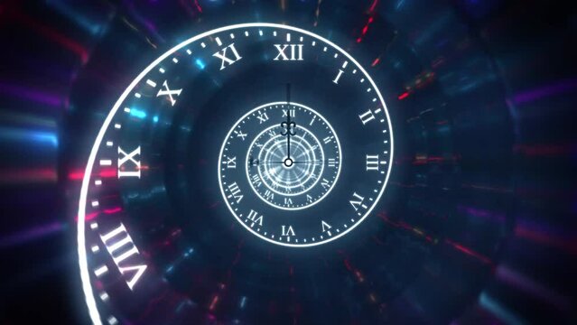 Animation of time spiral in blue kaleidoscopic tunnel