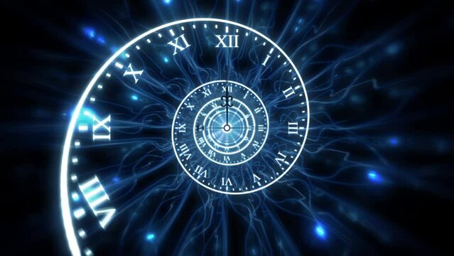 Blue Endless Infinite Time Spiral Clock Face Animation