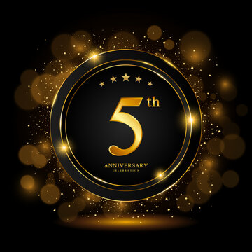 5th Anniversary Celebration. Golden anniversary celebration template design, Vector illustrations.