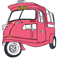 Thai Taxi Bangkok Hand Drawn vector Illustration. Travel Thailand Concept.