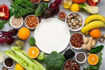 White empty plate ccoking concept copy space food healthy food around vegan