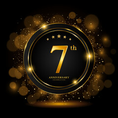 7th Anniversary Celebration. Golden anniversary celebration template design, Vector illustrations.