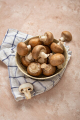 Mushrooms in bowl boletus campignon vegan food