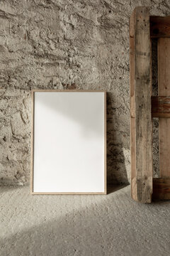 Industrial Art Mockup Wooden Frame Concrete Wall