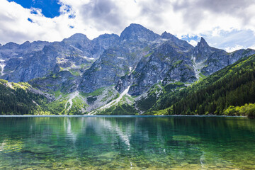 Naklejka na ściany i meble Lake of Morskie Oko or Eye of the Sea, in the High Tatras mountain range of Tatra National Park