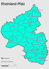  Karte Administrative Gliederung Bundesland Rheinland-Pfalz Landkreise und kreisfreie Städte 