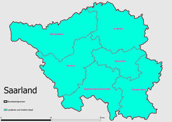 Karte Administrative Gliederung Bundesland Saarland Landkreise und kreisfreie Städte