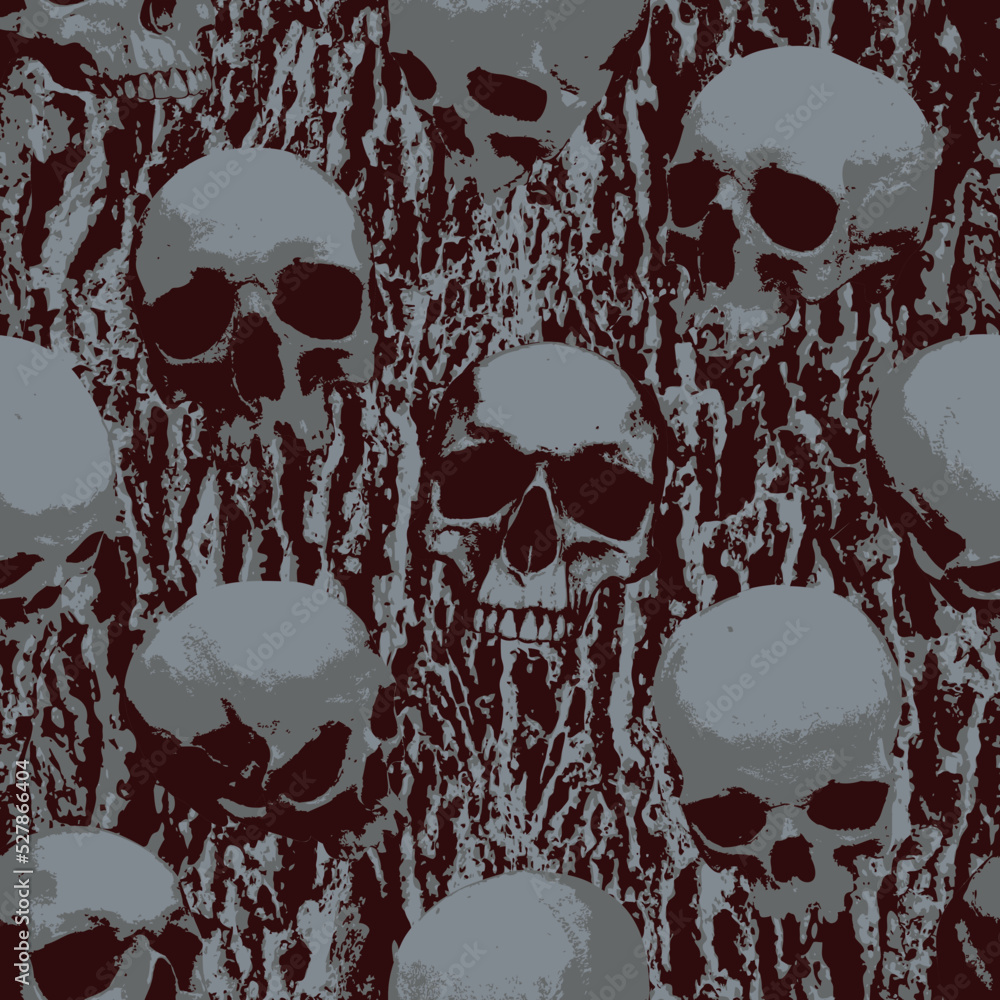 Aufkleber seamless pattern with sinister human skulls on background of stone texture. vector background with r