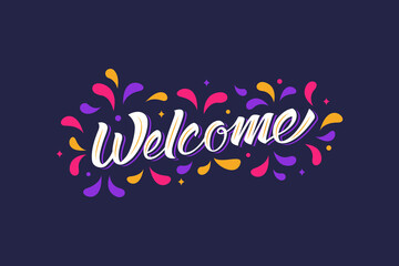 Welcome Banner Text Handwritten Art Original Typography with Colorful Ornament Decorative and Background