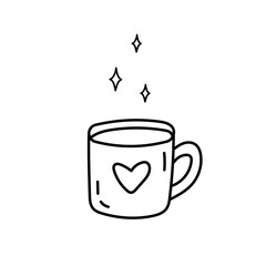 Doodle cup. Hand drawn mug. Graphic design element for advertisement, flyer, poster, web shop