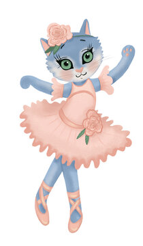recommend clip art: Ballerina cat in a pink tutu with a rose