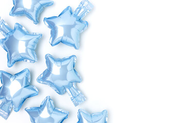 Blue star balloons with place for text. Baby shower concept.