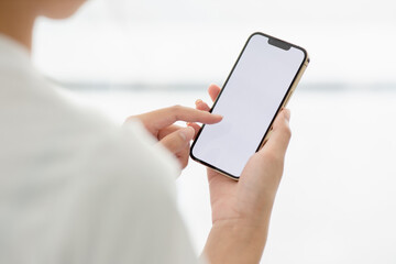 light, empty space, mobile banking, mobile phone, internet, online, touch screen, white, business, work, online shopping, phone, home, street, smartphone, holding, women, city, hair, using, girl, back