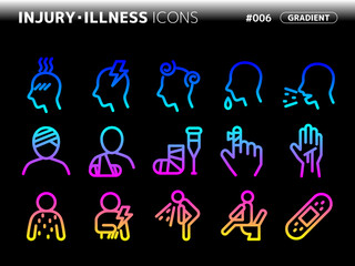 けが・病気に関連するグラデーションスタイルのアイコンセット_006