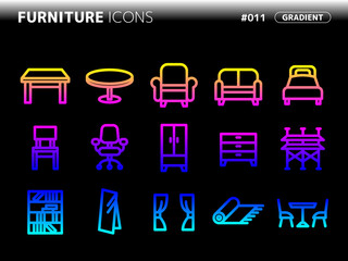 家具に関連するグラデーションスタイルのアイコンセット_011