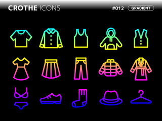 衣類に関連するグラデーションスタイルのアイコンセット_012