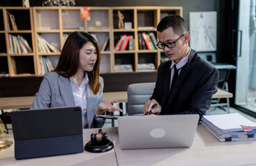 lawyer man and woman client working on table office, law and justice concept.