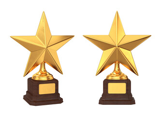 Set of golden trophies star symbol on a white background, 3d render