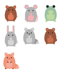 Cute fabulous fox, rabbit, wolf, bear, pig, frog