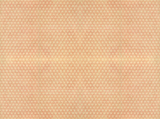 Traditional Japanese printmaking of a geometrical motif pattern depicting natural color hemp leaf called asanoha with a shape based on a regular hexagon and used to wish for children’s healthy growth.