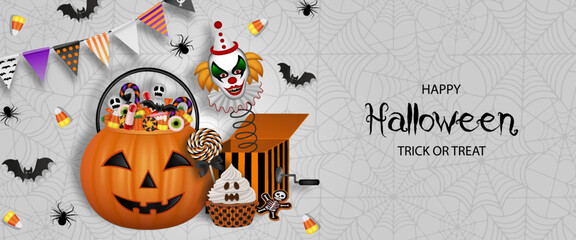 Halloween banner with pumpkin bucket
