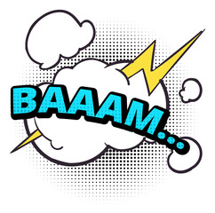 Comic sound effect. Bam speech cloud with lightning sign