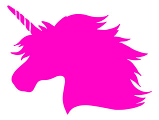 Pink unicorn head. Magic creature silhouette. Fantasy symbol