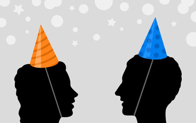 Man and woman with party hats
