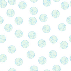 Planet earth engraved seamless pattern. Vintage sphere of world in hand drawn style.
