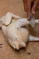 free-range chicken that has been slaughtered and has its feathers removed